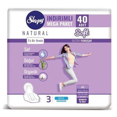 Sleepy Natural Soft Mega Gece Hijyenik Ped 40’Lı - 1