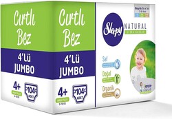 Sleepy Natural Ultra Hassas Bebek Bezi 4+ Maxi Plus 4'lü Jumbo 9-16 kg 104 Adet