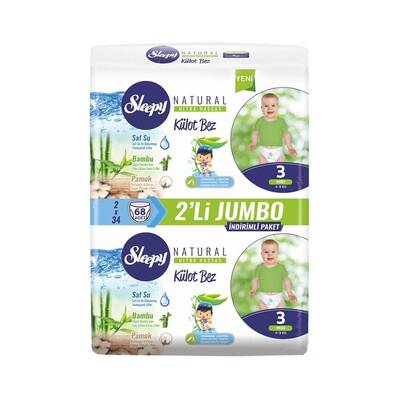 Sleepy Natural Ultra Hassas Külot Bebek Bezi Jumbo Paket 3 Beden Midi 68 Adet Bez 4 - 9 kg - 1