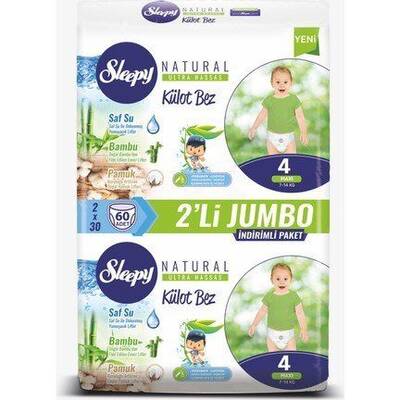 Sleepy Natural Ultra Hassas Külot Bebek Bezi Jumbo Paket 4 Beden Maxi 60 Adet Bez 7 -14 kg - 1