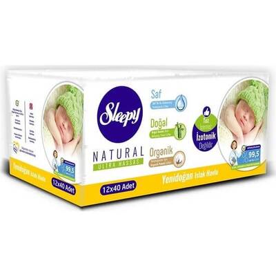 Sleepy Natural Yenidoğan Islak Pamuklu Havlu 12'li 480 Yaprak - 1