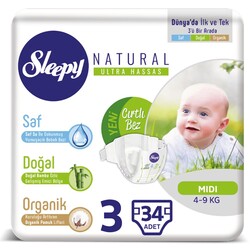 Sleepy Naturel 3 Beden Midi Bebek Bezi 34 Adet