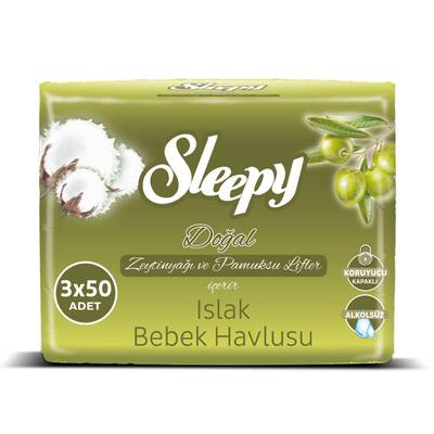 Sleepy Zeytinyağlı Islak Bebek Havlusu 3 x 50 Adet - 1