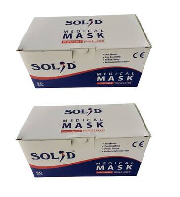 Solid Tek Kullanımlık 3 Katlı Telsiz Nonwoven Spunbond Cerrahi Maske 50 x 2 Adet - 1