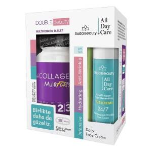 Suda Collagen Double Beauty Multıform Kolajen 90 Tablet+Suda Beauty-All Day Care Yüz Kremi 50ml