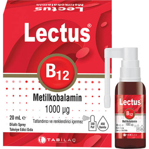 Tab İlaç Lectus Metilkobalamin B12 Dilaltı Sprey 20 ml - 1