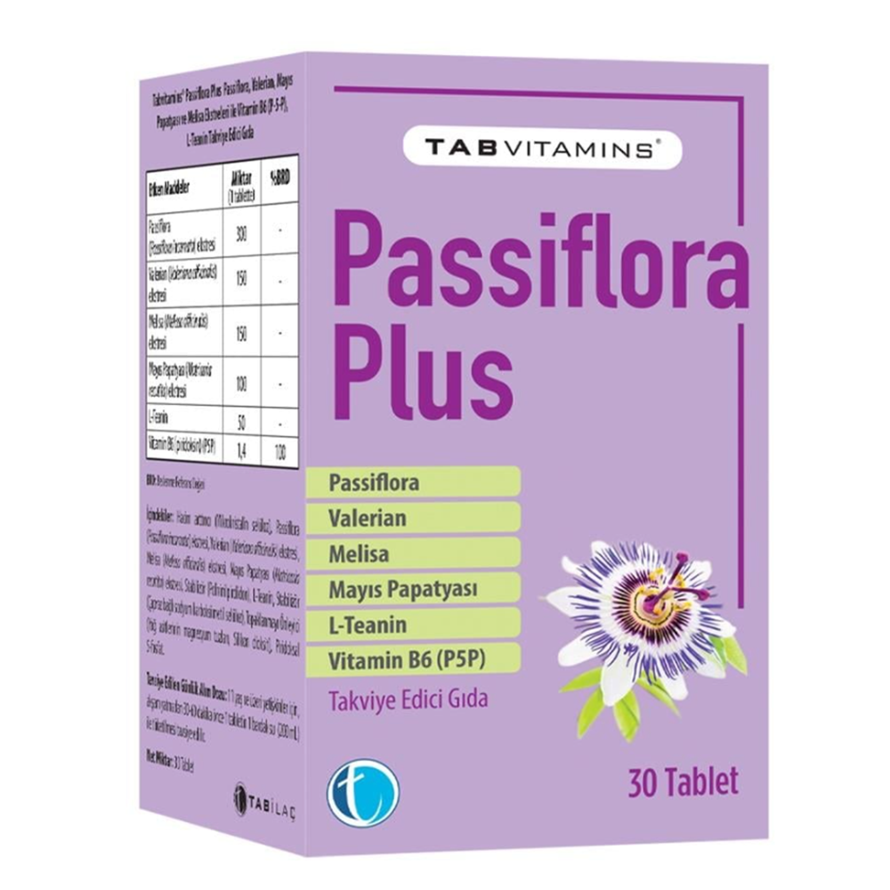 Tabvitamins Passiflora PlusTakviye Edici Gıda 30 Tablet