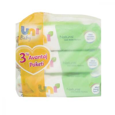 Uni Baby Natural Islak Havlu 56 Adet 3'lü Avantaj Paketi 168 Yaprak - 1