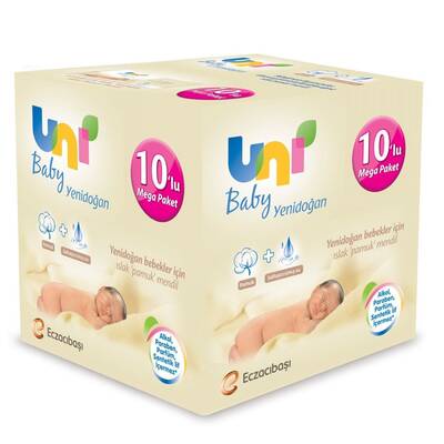 Uni Baby Yenidoğan 40 Yaprak 10'lu Mega Paket Islak Mendil - 1