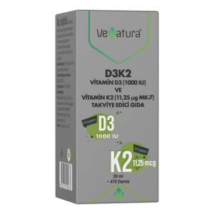 Venatura D3K2 Vitamin D3 1000 IU ve Vitamin K2 11,25 mcg MK-7 Takviye Edici Gıda 20 ml