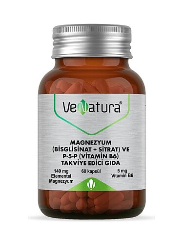 Venatura Magnezyum (Bisglisinat+Sitrat) ve P-5-P (Vitamin B6) 60 Kapsül - 1