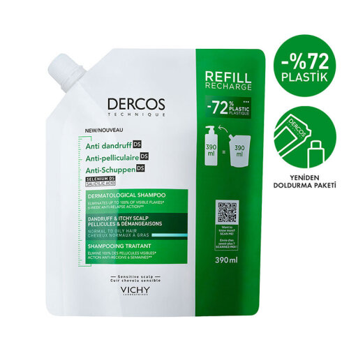 Vichy Dercos Anti Dandruff Normal ve Yağlı Saçlar İçin Kepek Karşıtı Şampuan Refill/Recharge 390 ml - 1