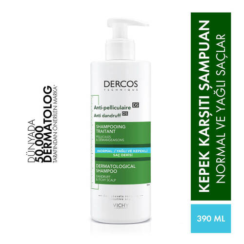 Vichy Dercos Kepeğe Karşı Etkili Bakım Şampuanı (Normal/Yağlı Saçlar İçin) 390 Ml - 1