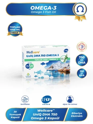 Wellcare UniQ DHA 750 Omega 3 Balık Yağı 30 Kapsül - 1