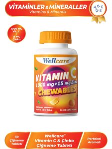 Wellcare Vitamin C 1000 mg + Çinko 15 mg 30 Çiğneme Tableti