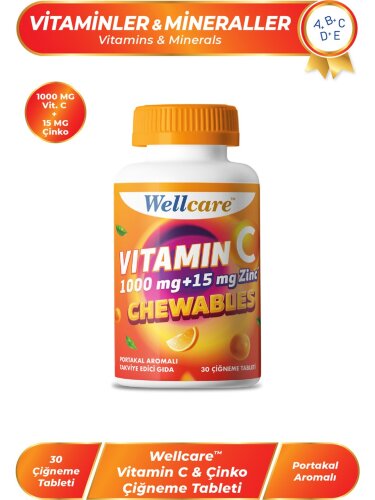 Wellcare Vitamin C 1000 mg + Çinko 15 mg 30 Çiğneme Tableti - 1