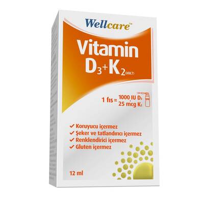 Wellcare Vitamin D3 + K2 25 mcg 1000 IU 12 ml - 1