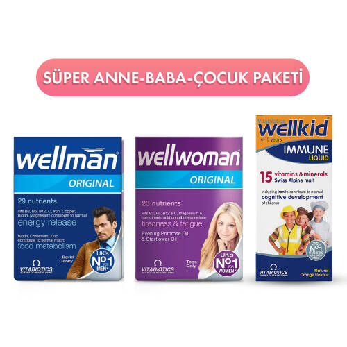 Wellman + Wellwoman + Wellkid Immune Liquid Süper Anne, Baba ve Çocuk Paketi - 1