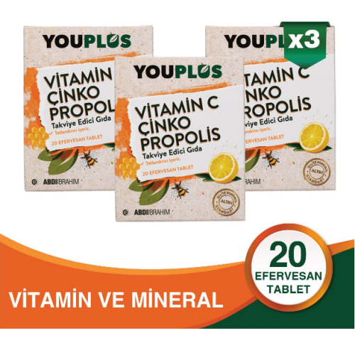 YouPlus Vitamin C Çinko Propolis 20 Efervesan Tablet 3' lü Paket - 1