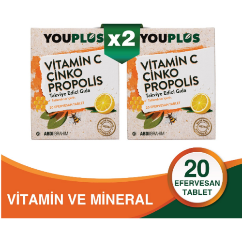 YouPlus Vitamin C Çinko Propolis 20 Efervesan Tablet İkili Paket - 1
