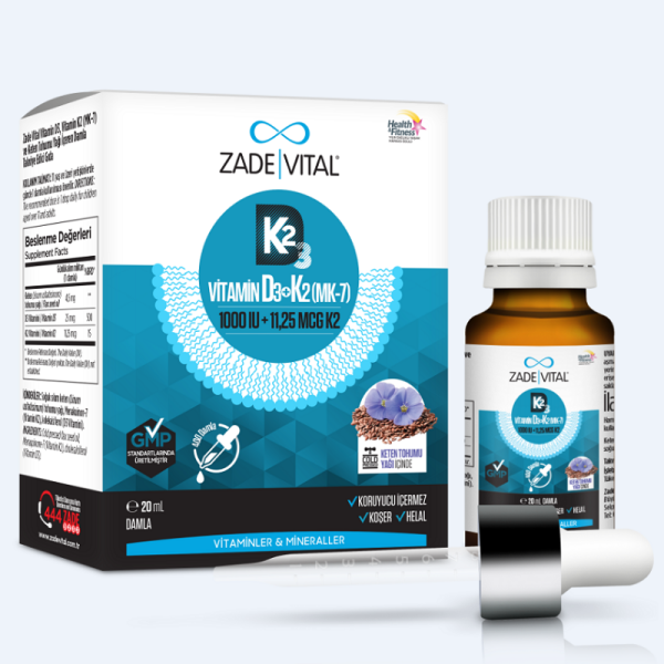 Zade Vital Vitamin D3 Vitamin K2 (MK-7) ve Keten Tohumu Yağı Damla - 1